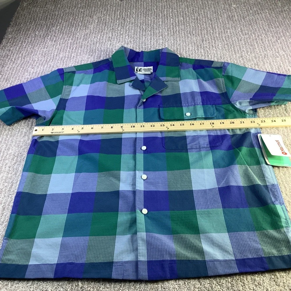 Marmot Muir Camp Novelty SS Shirt M Trail‎ Blue Charlie Plaid Short Sleeve NWT